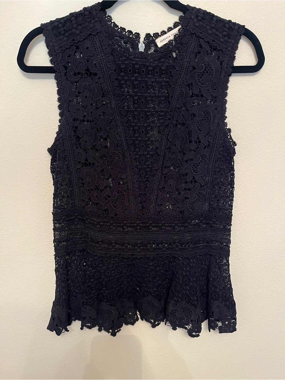 Rebecca Taylor Crochet Black Lace Top